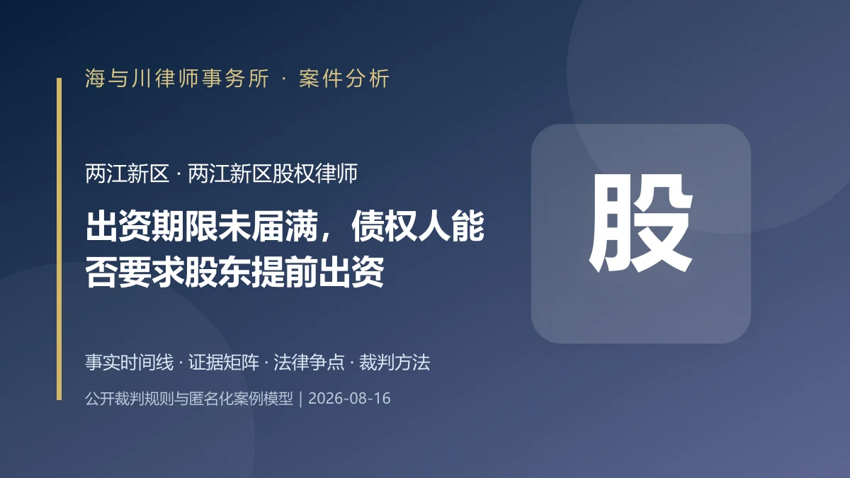 出资期限未届满，债权人能否要求股东提前出资？两江新区股权案件分析