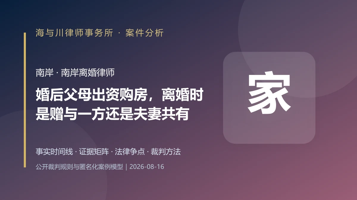 婚后父母出资购房，离婚时是赠与一方还是夫妻共有？南岸家事案件分析