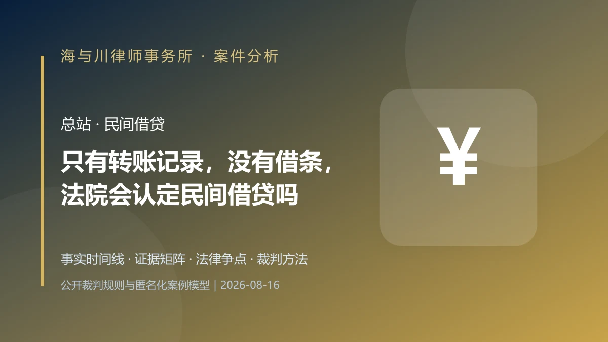 只有转账记录，没有借条，法院会认定民间借贷吗？证据链与举证责任案件分析